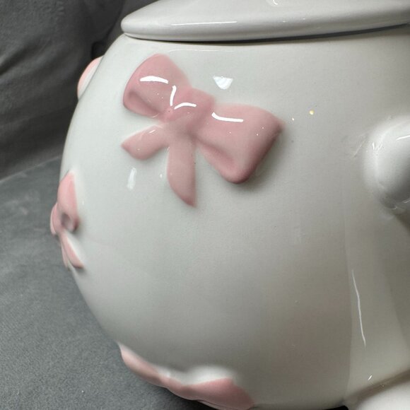 Lang Pink Bow White Pink Hand Painted Ceramic‎ Teapot NEW WITH TAG - Picture 6 of 9